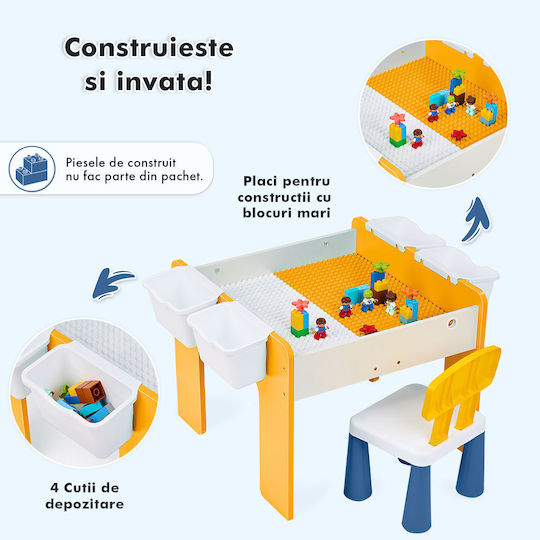 Set Masă cu Scaune pentru Copii pentru Desen Galben