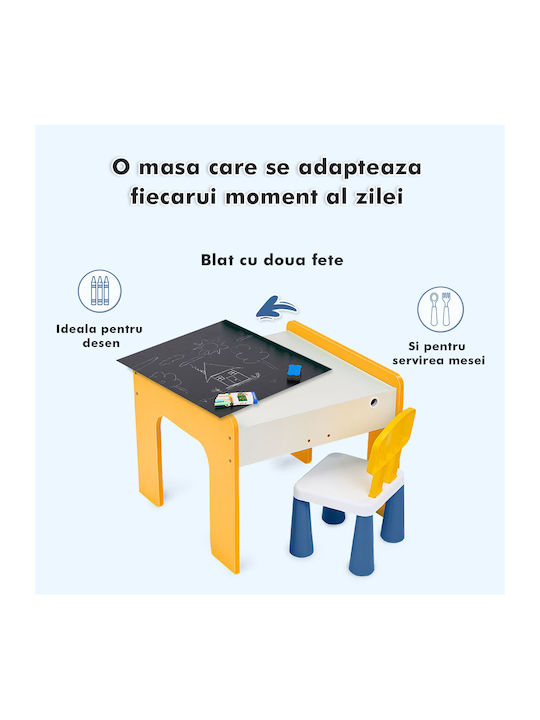 Set Masă cu Scaune pentru Copii pentru Desen Galben