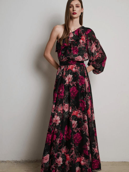 Hoch tailliert Maxi Rock Blumen Mehrfarbig