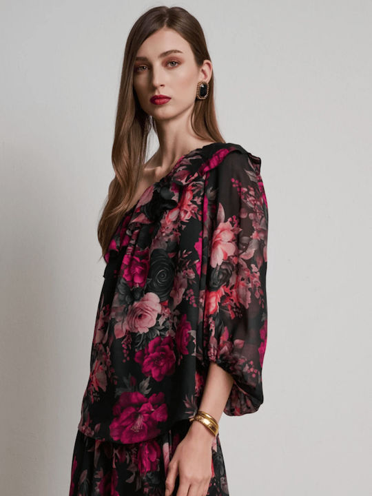 Hoch tailliert Maxi Rock Blumen Mehrfarbig