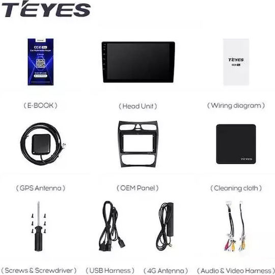 Teyes Cc3 2k Navigație Auto Mercedes-Benz Clasa C W203 2004-2011 3+32GB 9.5" QLED Octa-core 2GHz Android 4G Bluetooth 5.1 DSP