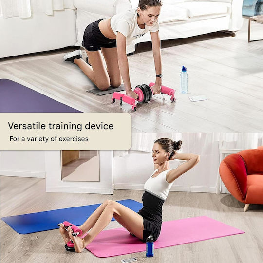 Powrx Roată Abdominală Multifuncțională Duală Pentru Antrenamentul Abdomenului Push-up Din Oțel Inoxidabil Roz