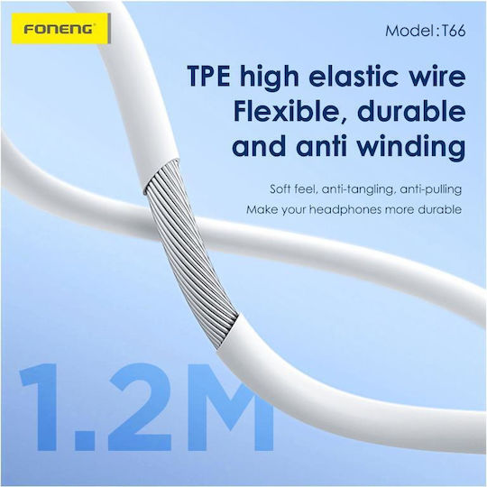 Foneng T66 In-ear Handsfree Headphones with Connector 3.5mm White