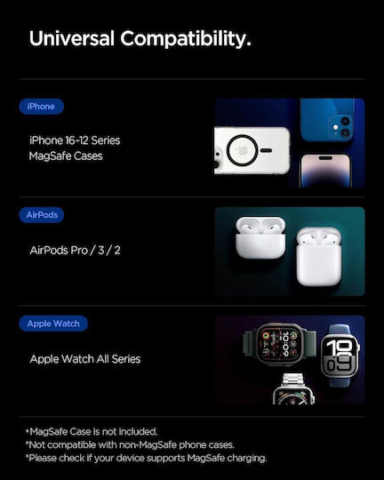 Spigen Ασύρματος Φορτιστής Qi2 15W Μαύρος (Essential EF223MS)