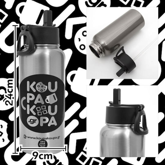 Koupakoupa Labubu Stitch Thermos Bottle Stainless Steel Plastic BPA Free 950ml Silver