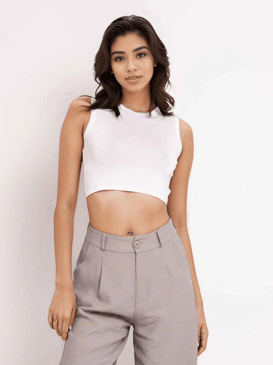 Γυναικείο Crop Top Αμάνικο Λευκό