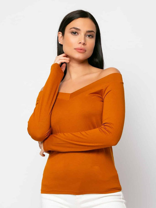 Damen Bluse Langärmelig Orange