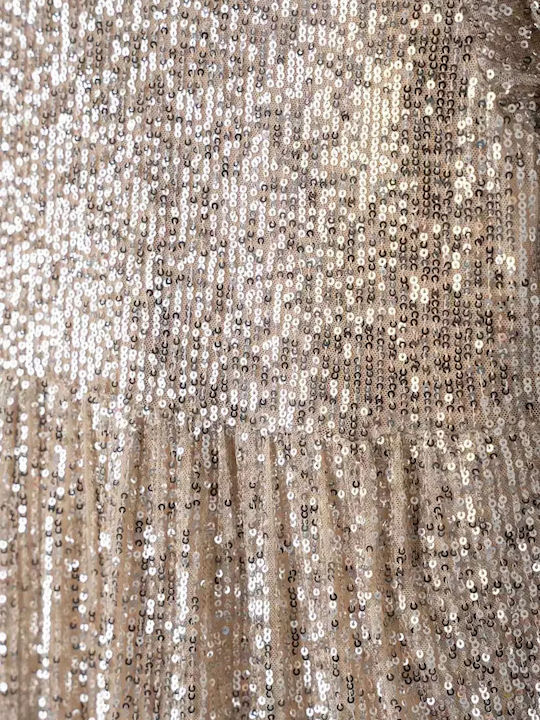 Mädchenkleid Langärmelig mit Pailletten Kinderbekleidungssets mit Zubehör Beiges