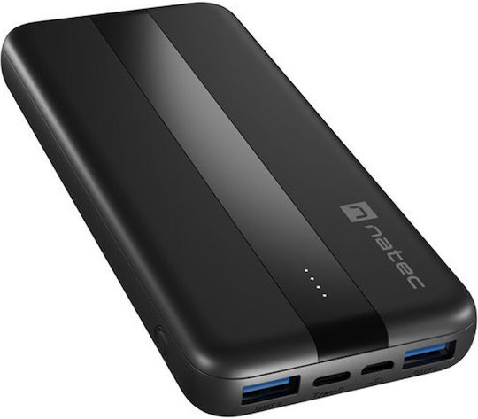 Natec Trevi Slim Q V2 Power Bank 10000mAh 18W with 2 USB-A Ports and 2 USB-C Ports Power Delivery Black