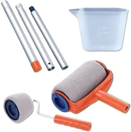 Foxmag24 Paint Roller Set Reservoir Extendable Arm 3 Accessories One-liter Container Orange Blue