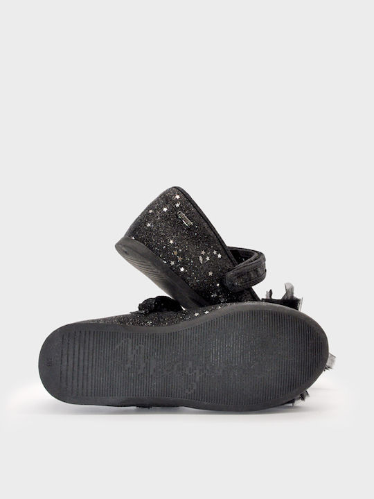 Kids Anatomic Ballerinas with Hoop & Loop Closure Black