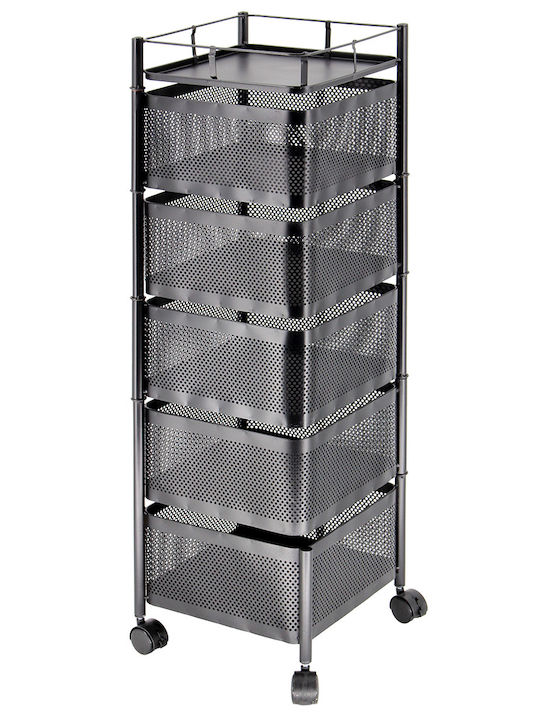 Keskor Metallic Kitchen Trolley 5 Tiers Black 26x26x93cm