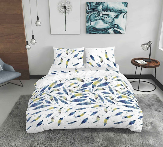 Bedora Σετ Παπλωματοθήκη Feathers Βαμβακερή 180x200cm Ημίδιπλη με Μαξιλαροθήκη & 1 Σεντόνι Multicolor