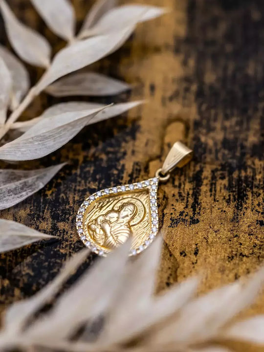 Σχήμα Δάκρυ Μενταγιόν με την Παναγία Χρυσό 14K