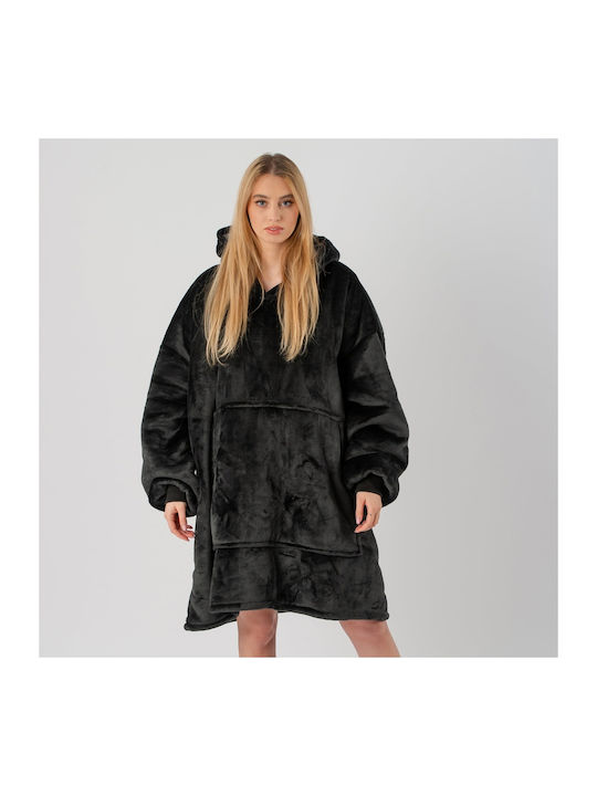 Fleece-Decke mit Ärmeln 90x75cm Schwarz