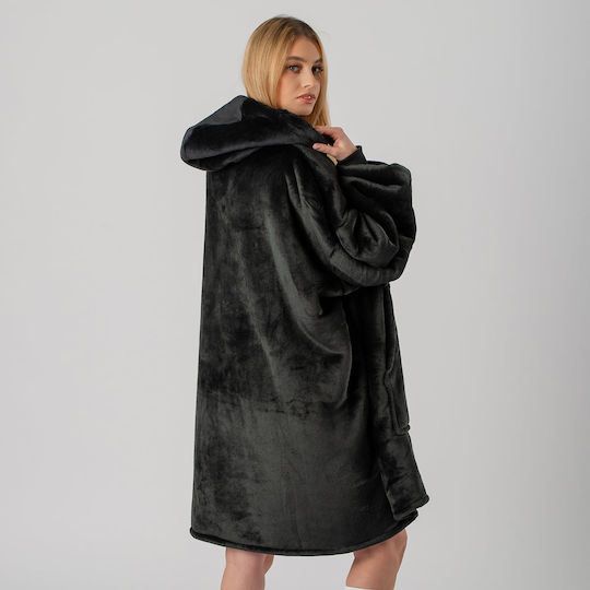 Pătură Polar Fleece Cu Mâneci 90x75cm Neagră