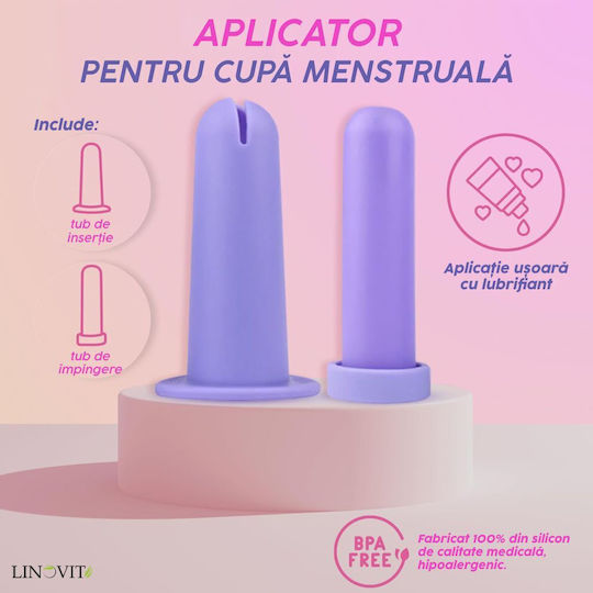 Aplicator Pentru Cupă Menstruală Linovit Silicon Medical Reutilizabil Ușor de Folosit Compatibil cu Lubrifiant Design Compact Igienic Mov