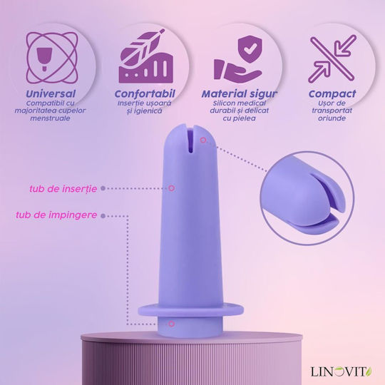 Aplicator Pentru Cupă Menstruală Linovit Silicon Medical Reutilizabil Ușor de Folosit Compatibil cu Lubrifiant Design Compact Igienic Mov