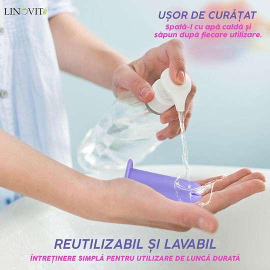 Aplicator Pentru Cupă Menstruală Linovit Silicon Medical Reutilizabil Ușor de Folosit Compatibil cu Lubrifiant Design Compact Igienic Mov