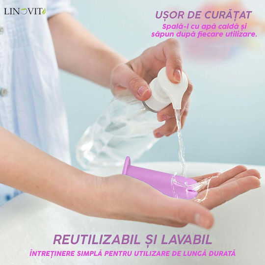 Aplicator Linovit Cupă Menstruală Silicon Medical Reutilizabilă Ușor de Folosit Compatibil Lubrifiant Design Compact Igienic Roz