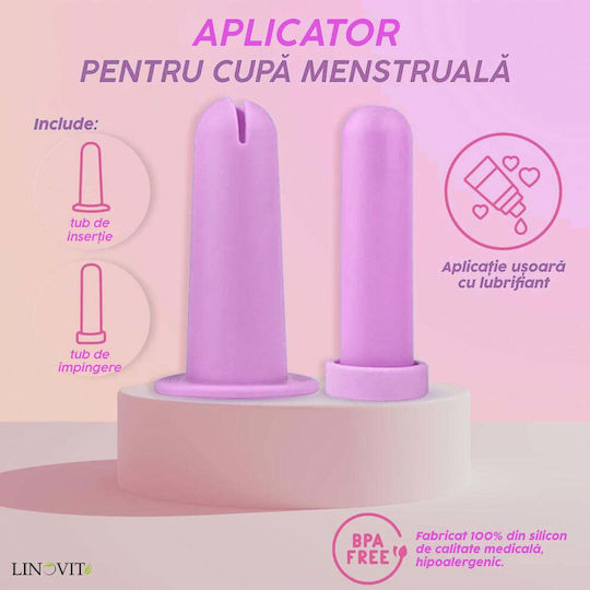 Aplicator Linovit Cupă Menstruală Silicon Medical Reutilizabilă Ușor de Folosit Compatibil Lubrifiant Design Compact Igienic Roz