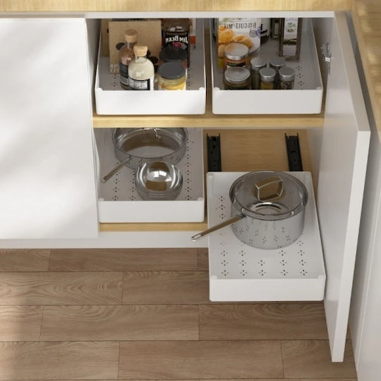 Set 3 Sertare Glisiere Autocolante Soft-close Extensie Completă Șină Extensie 3 Dimensiuni Realizate din Metal Plastic Alb