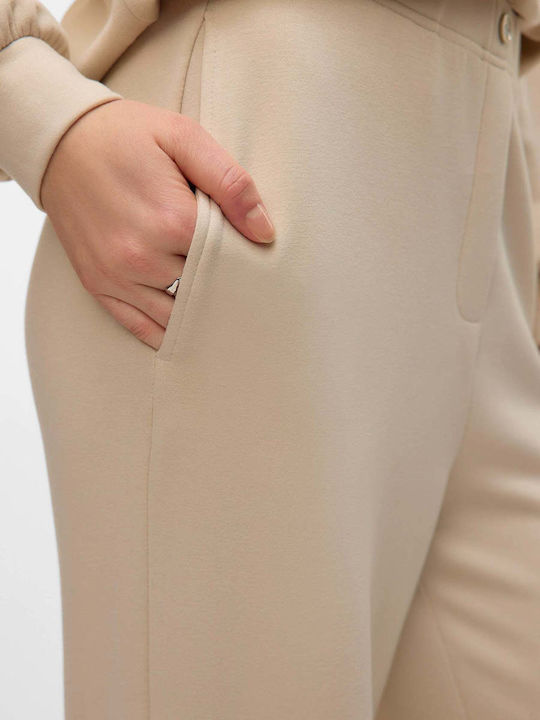 Damen Stoffhose in Breite Bein Stil Beiges
