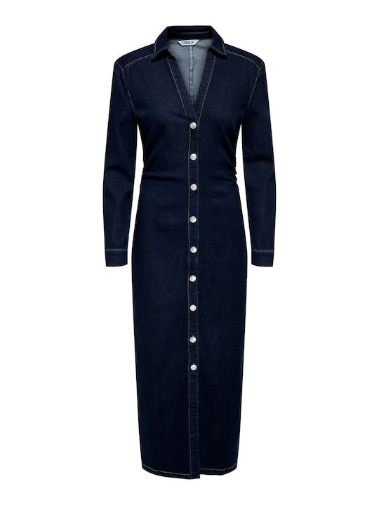 Caitlin Midi Shirt Dress Denim Dark Blue Denim