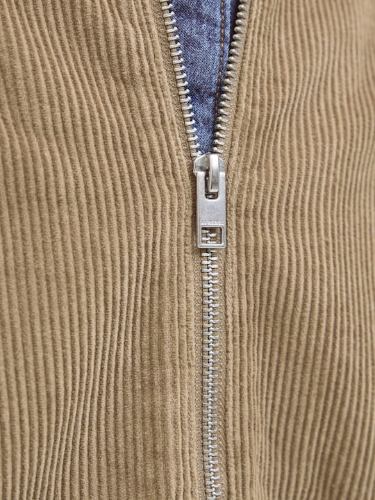 Long Sleeve Corduroy Overshirt In Wide Line Beige