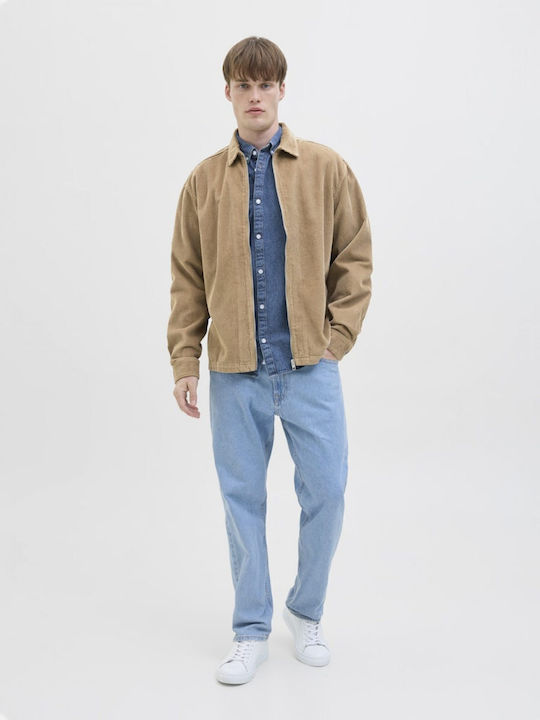 Long Sleeve Corduroy Overshirt In Wide Line Beige