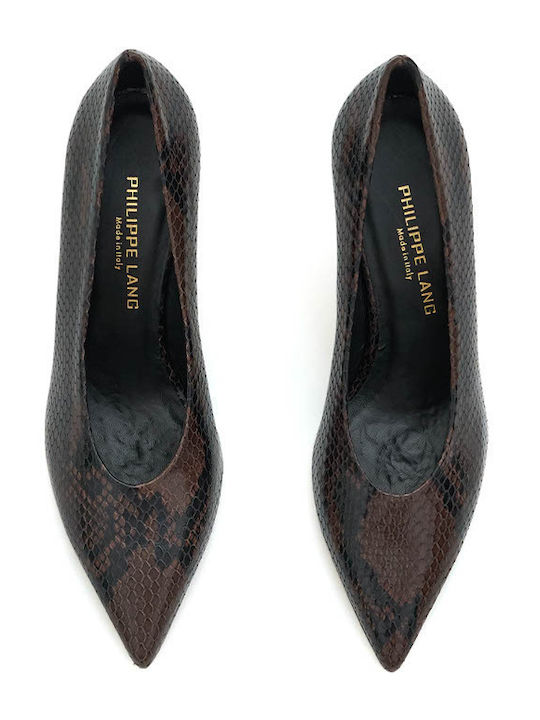 Leather Pointed Toe Brown High Heels Animal Print