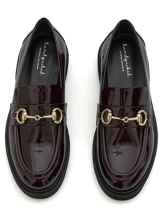 Patent Leather Women's Loafers in Burgundy Color
