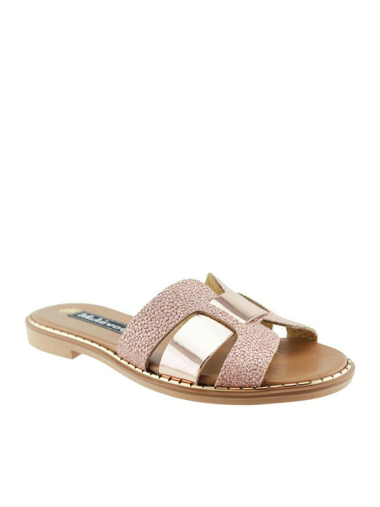Leder Flache Sandalen für Damen in Gold Farbe