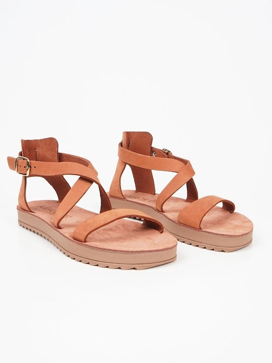 Leather Women's Flat Sandals Anatomic in Orange Color
