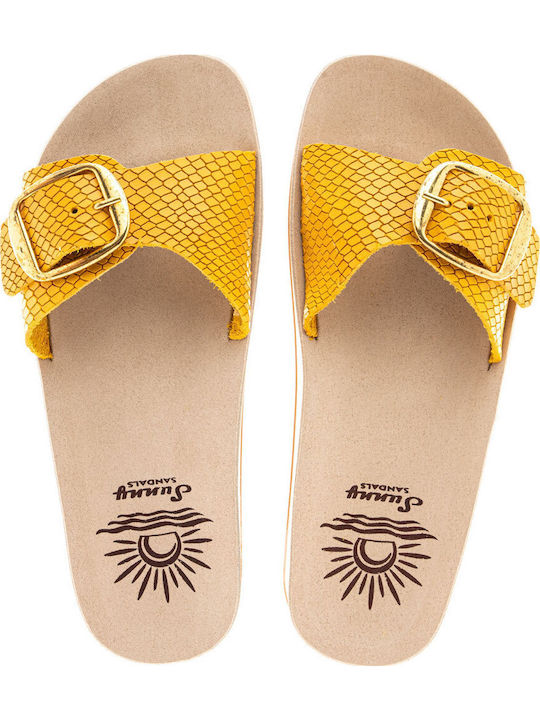 Leather Women's Flat Sandals Anatomic in Yellow Color