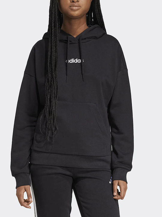 adidas Essentials Linear French Terry Φούτερ Black με Κουκούλα