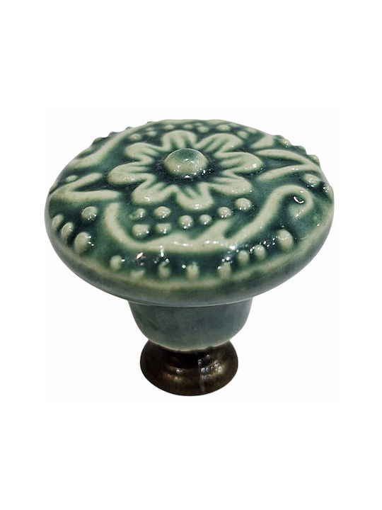 ACM Antique Furniture Knob Zamak Porcelain Metallic Green 11888-000-ARG1