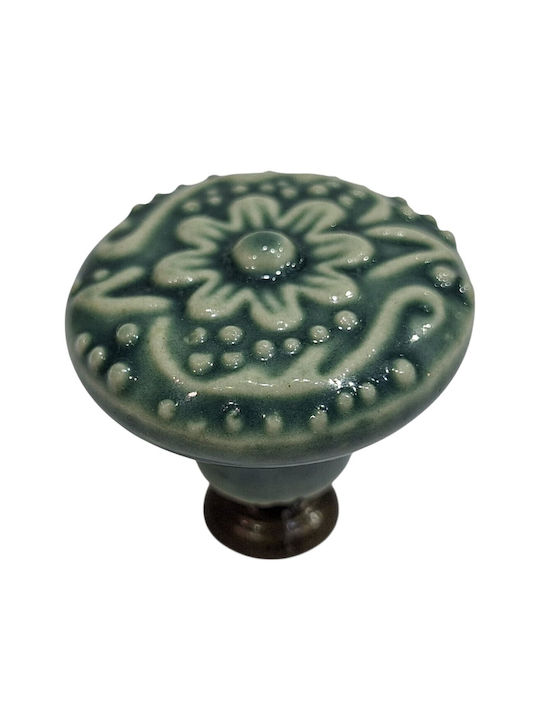 ACM Antique Furniture Knob Zamak Porcelain Metallic Green 11888-000-ARG1