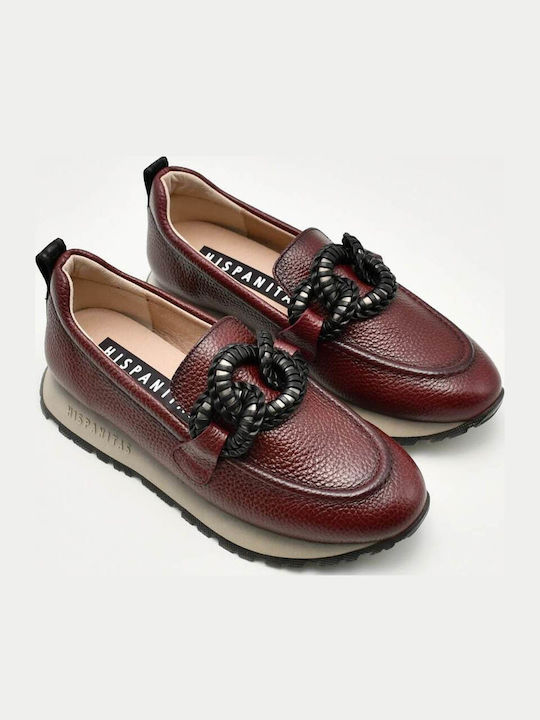 Leather Women's Loafers in Burgundy Color