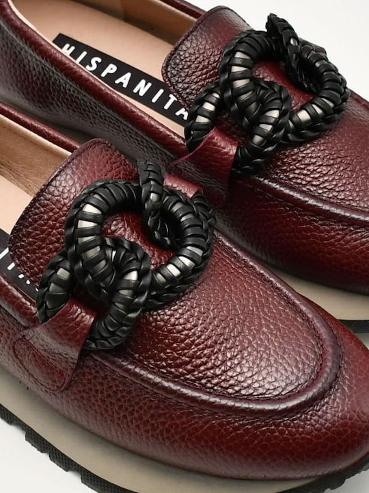 Leather Women's Loafers in Burgundy Color
