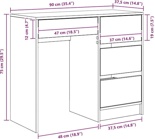 Computer Büro Holz Old Wood 90x37.5x75cm