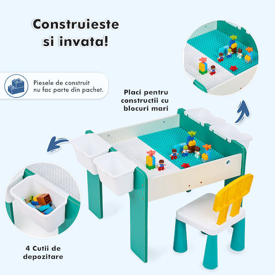 Set Masă cu Scaune pentru Copii pentru Desen Verde