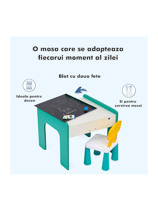 Set Masă cu Scaune pentru Copii pentru Desen Verde