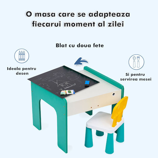 Set Masă cu Scaune pentru Copii pentru Desen Verde