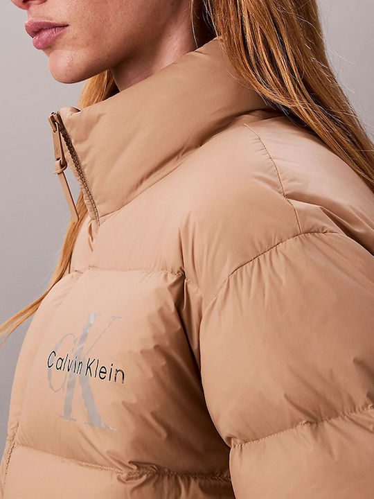 Women's Short Puffer Jacket for Winter Sandy Brown