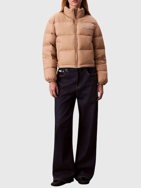 Women's Short Puffer Jacket for Winter Sandy Brown