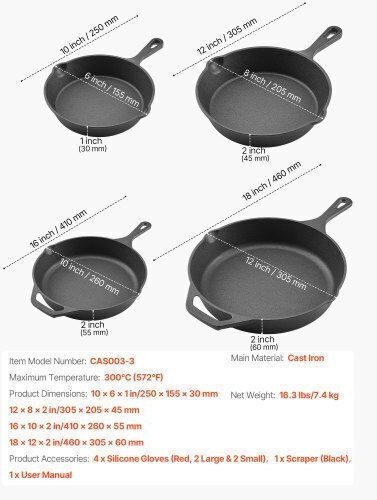 Vevor Gusseisen Pfannen-Set 4-teilig