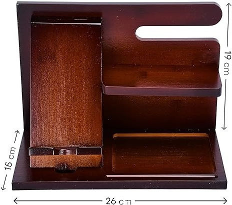 Organizator De Birou Officeworld Bamboo Raft Pentru Birou Noapte Suport Pentru Pixuri Suport Pentru Telefon Mici Accesorii Raft 26 X 15 X 19 Cm Maro
