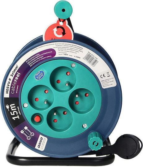 Orno Extension Reel Cord 3 x 1mm²/15m Turquoise