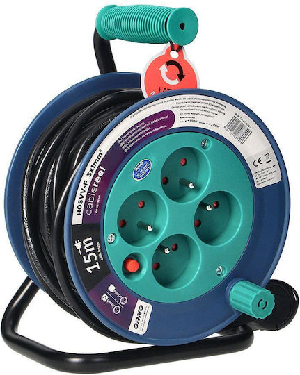 Orno Extension Reel Cord 3 x 1mm²/15m Turquoise